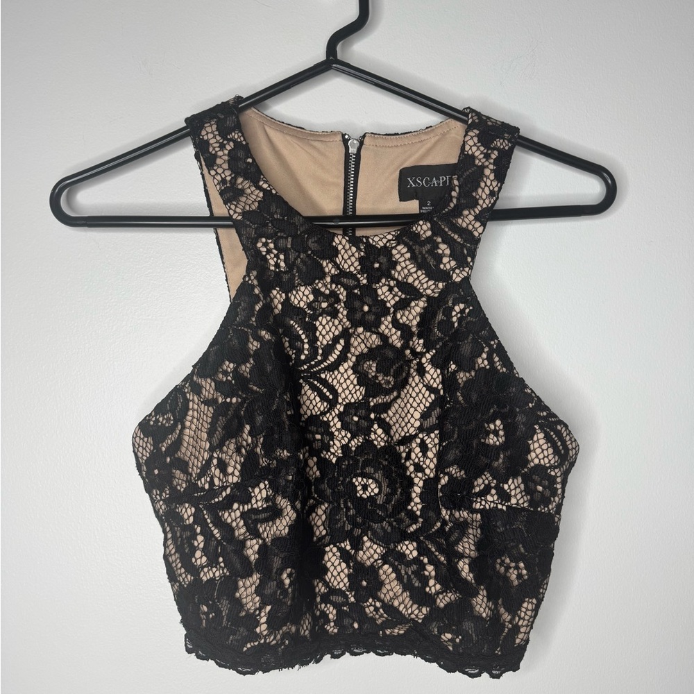 Xscape Black Lace Crop Top - Picture 2 of 3